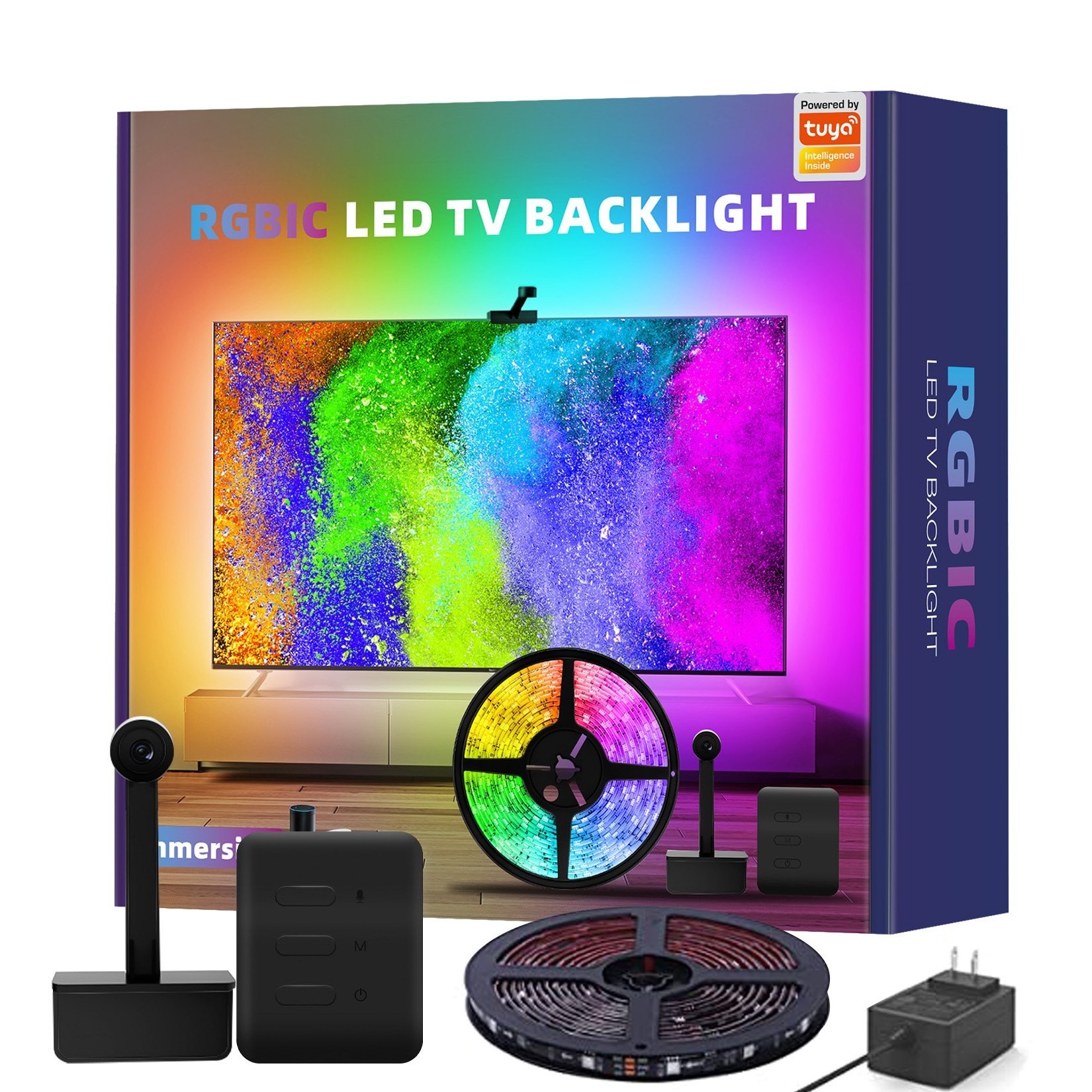 RGBIC LED Strip TV Backlight Works With Alexa For Google Assistant Camera LED TV Backlight With Sync Box For LED Backlight TV Strip Lights