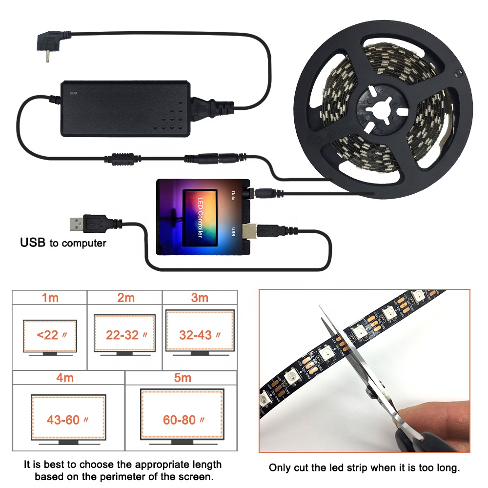 RGBIC LED Strip 5V USB Ambibox In LED Strip Light 5050 RGB Dream Color Ambient TV Kit For Desktop PC Screen Background Lighting