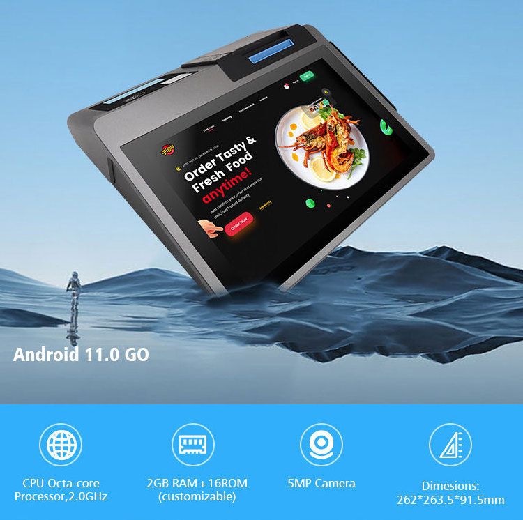 10.1'' Android 11 Cashier Z100 POS Terminal Machine with 80mm Thermal Printer/ NFC reader/ VFD display For Food Court