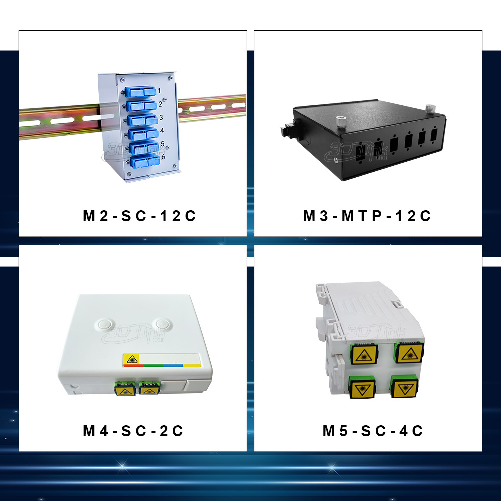 6/8/12 Port FTTH ODF Box DIN Rail Mount Optic Splice Fiber Terminal Box Black OEM FTTX WIth SC LC MTP MPO Adapters