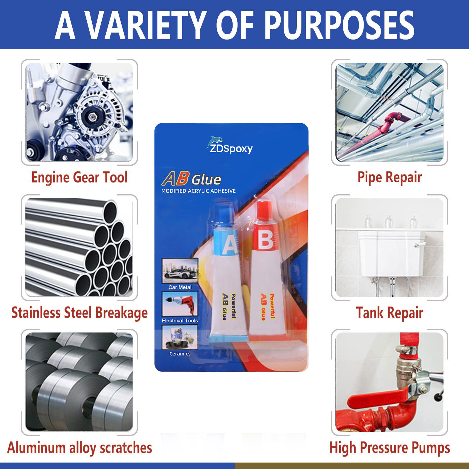 ZDS High Quality Epoxy Resin Ab Glue And Hardener 4 Minutes Heat Resistance Epoxy Steel Ab Glue