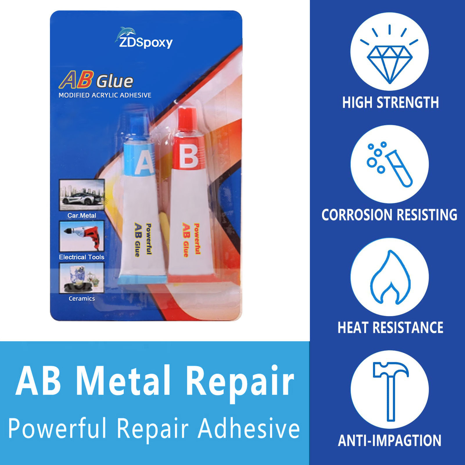 ZDS High Quality Epoxy Resin Ab Glue And Hardener 4 Minutes Heat Resistance Epoxy Steel Ab Glue