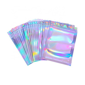 Custom single-sided transparent holographic Mylar bag zipper and tear notch biodegradable food electronic plastic packaging bag