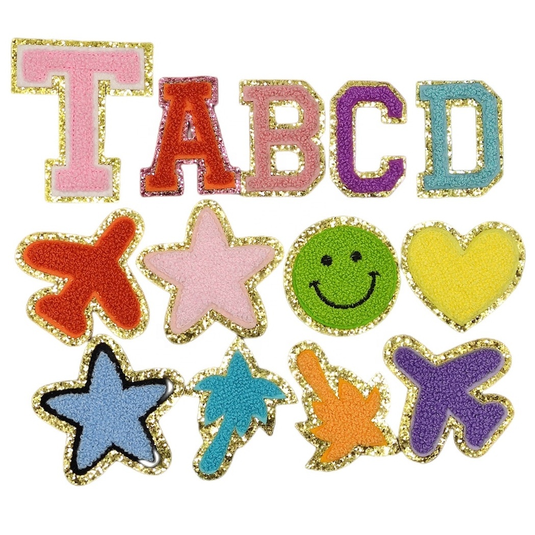 Custom Chenille Patches Wholesale Letters Patches Colorful Sequins Embroidery Self-adhesive Sticker  Iron on Patch