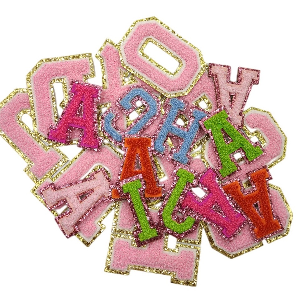 Custom Chenille Patches Wholesale Letters Patches Colorful Sequins Embroidery Self-adhesive Sticker  Iron on Patch