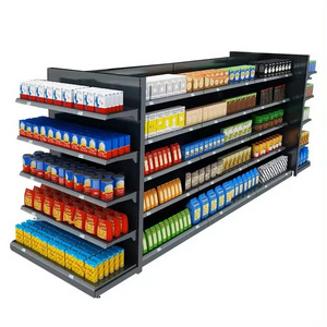 Single and double sided beverage and snack shelving modern supermarket shelves