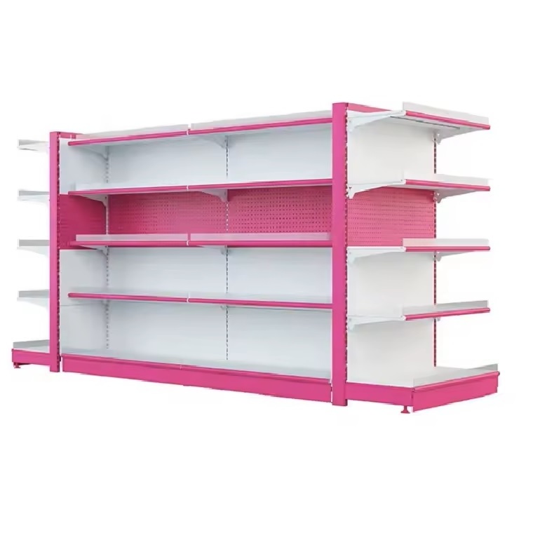 Single and double sided beverage and snack shelving modern supermarket shelves