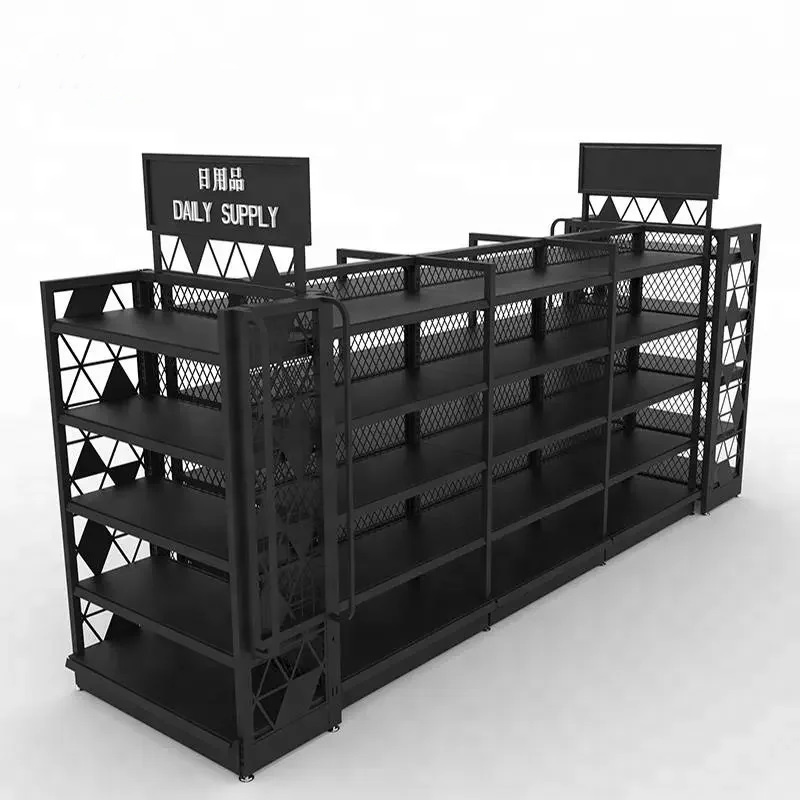 Good quality modern retail store metal cosmetic supermarket gondola shelf display rack shelving