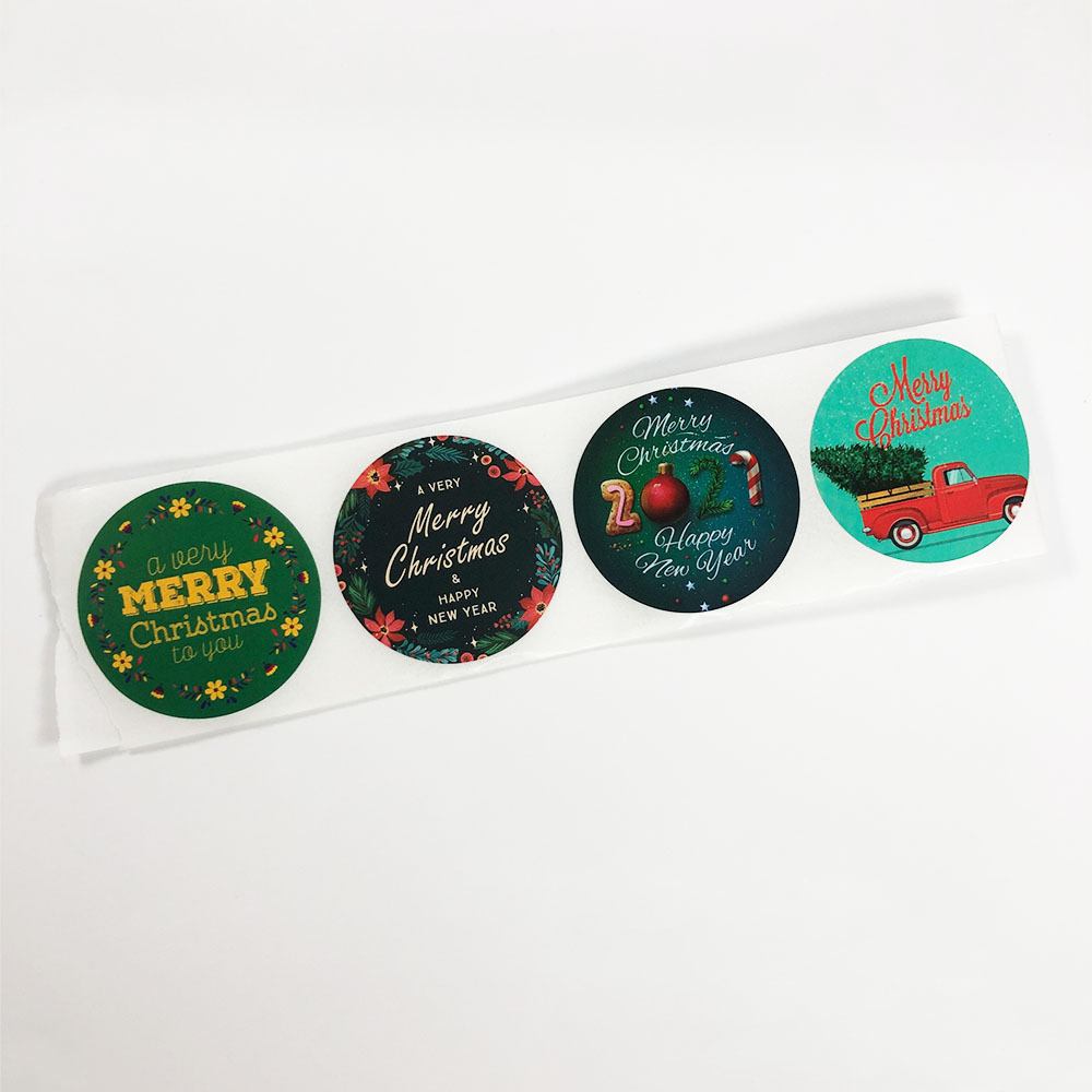 Custom Colorful Round Label Adhesive Stickers Logo Window Stickers Houses Merry Christmas Sticker for Door Wall Stair