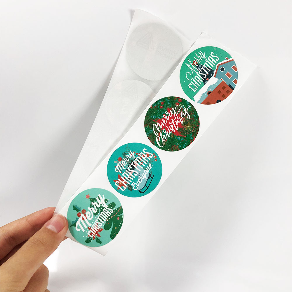 Custom Colorful Round Label Adhesive Stickers Logo Window Stickers Houses Merry Christmas Sticker for Door Wall Stair