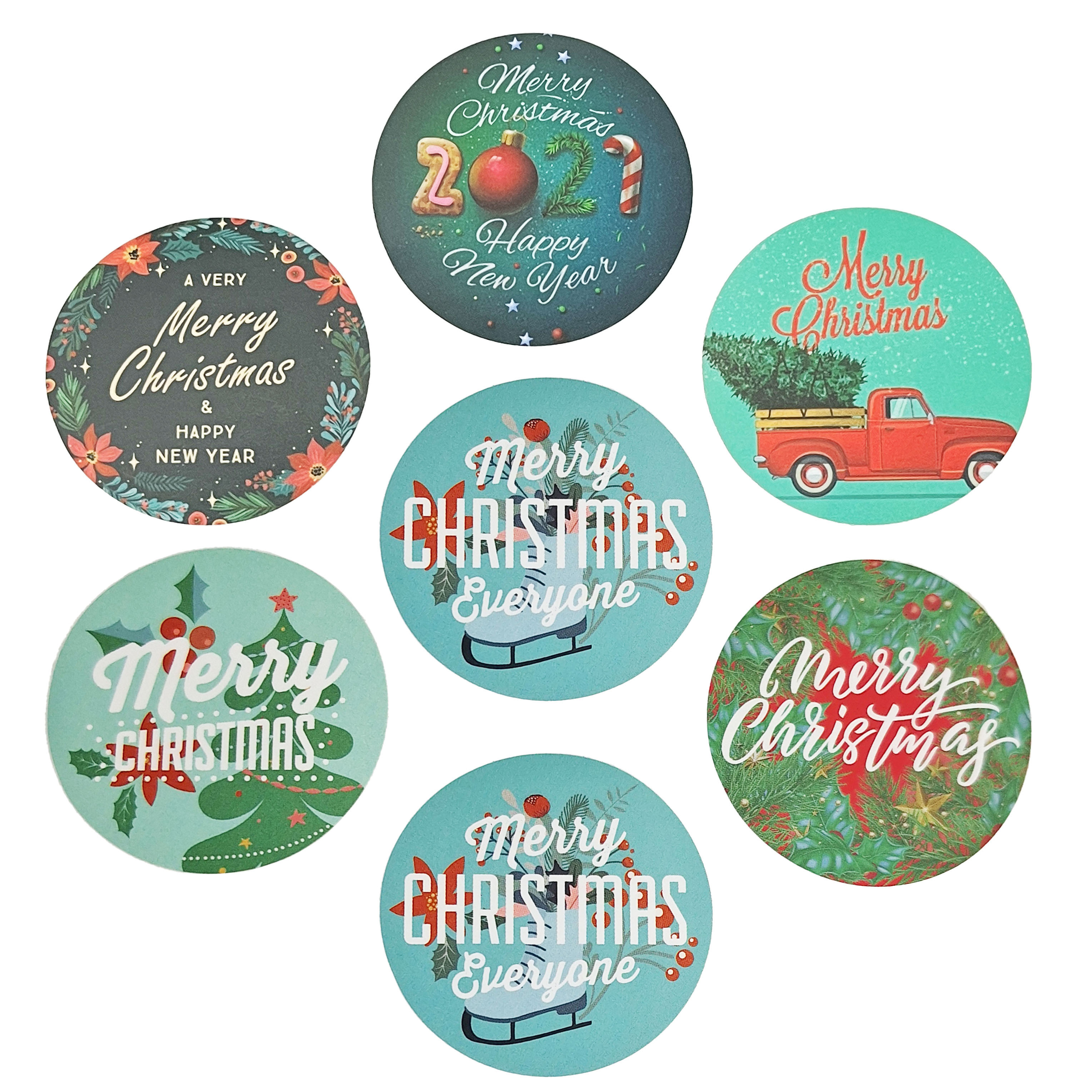 Custom Colorful Round Label Adhesive Stickers Logo Window Stickers Houses Merry Christmas Sticker for Door Wall Stair