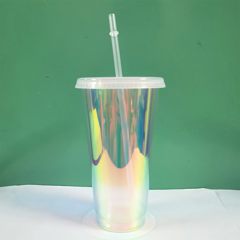 Factory Wholesale Reusable Holographic Hologram Cup 24oz Plastic Tumbler Cold Opal Cup With Lids And Straw