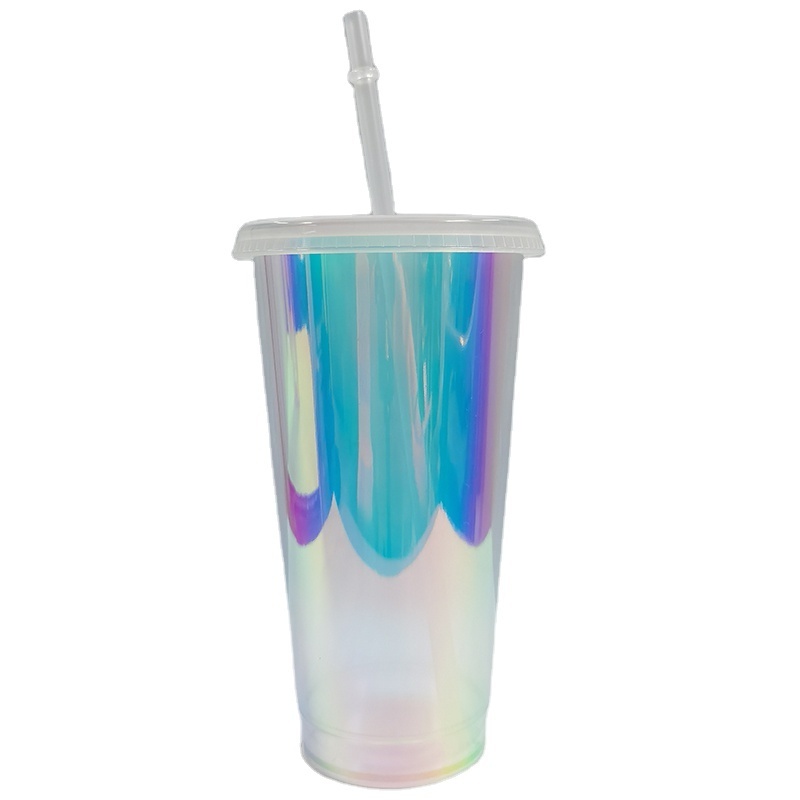 Factory Wholesale Reusable Holographic Hologram Cup 24oz Plastic Tumbler Cold Opal Cup With Lids And Straw