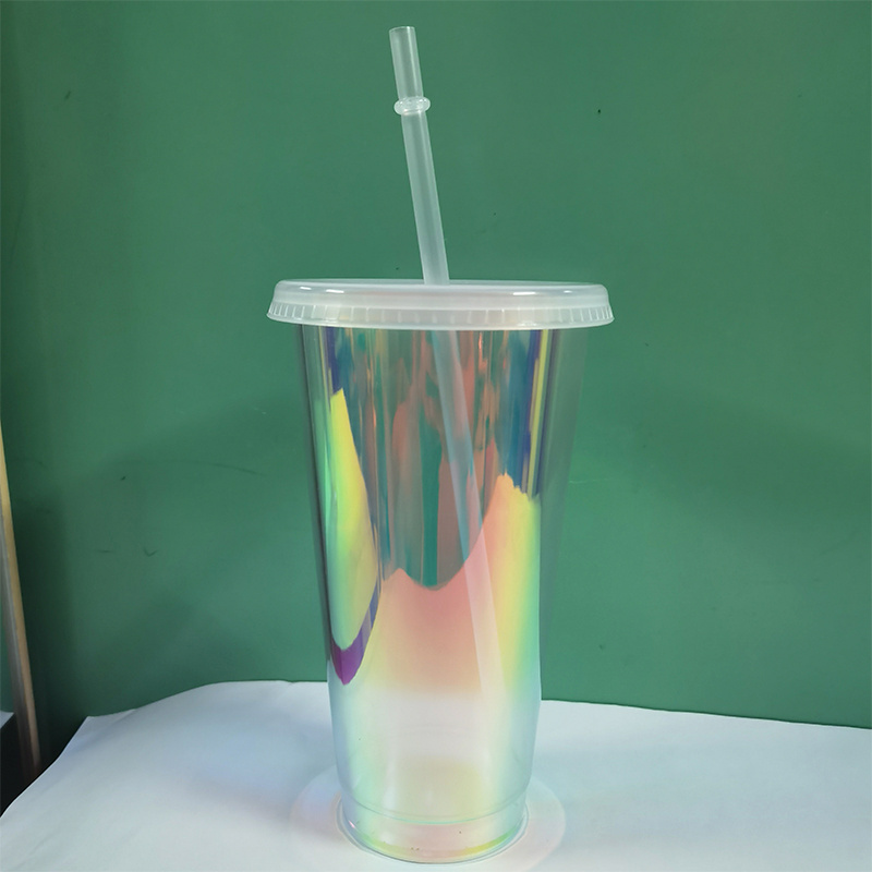 Factory Wholesale Reusable Holographic Hologram Cup 24oz Plastic Tumbler Cold Opal Cup With Lids And Straw