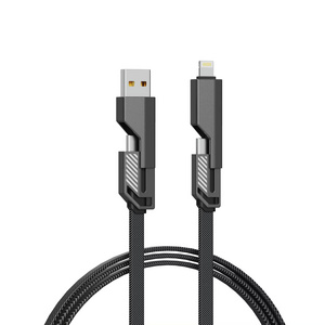 60W 480mbps Flat Braided Multi Fast Charging & Data Sync 4-in-1 USB C Cable Light ning Cable iPad Charger Data Cable