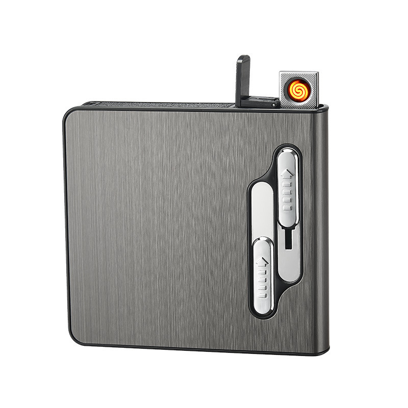 custom 20 cigarette pack box ejecetion holder dual Arc windproof flameless USB rechargheable cigarette case with lighter