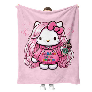 2024 Newest customization karol g cat kawaii kitty blanket for girls kids cartoon printed fleece throw blankets