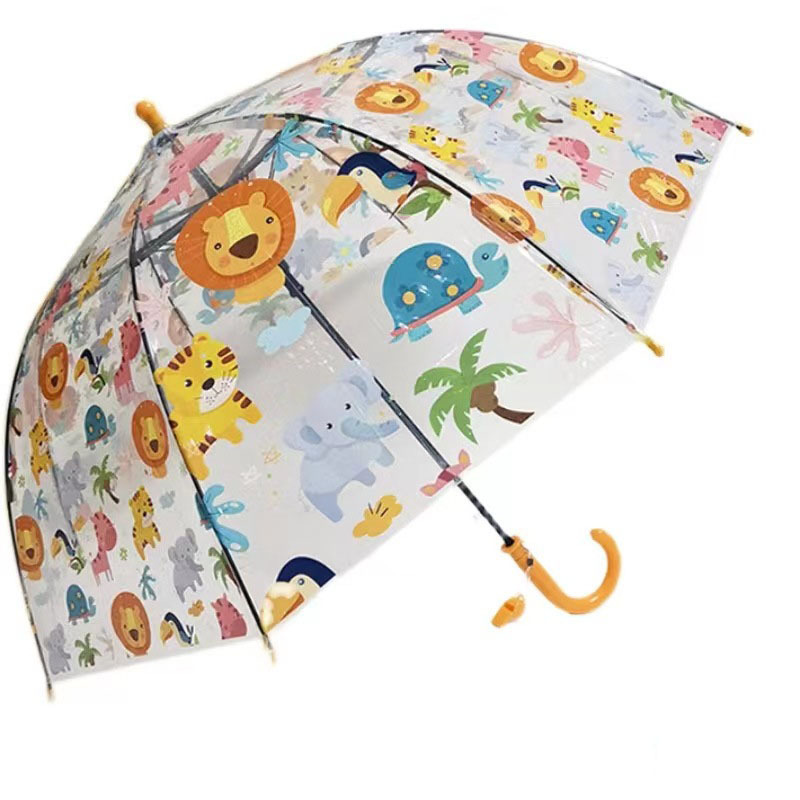 custom design clear children windproof Easy Grip Curved Handle Kids Safety Transparent Dome Bubble Umbrella