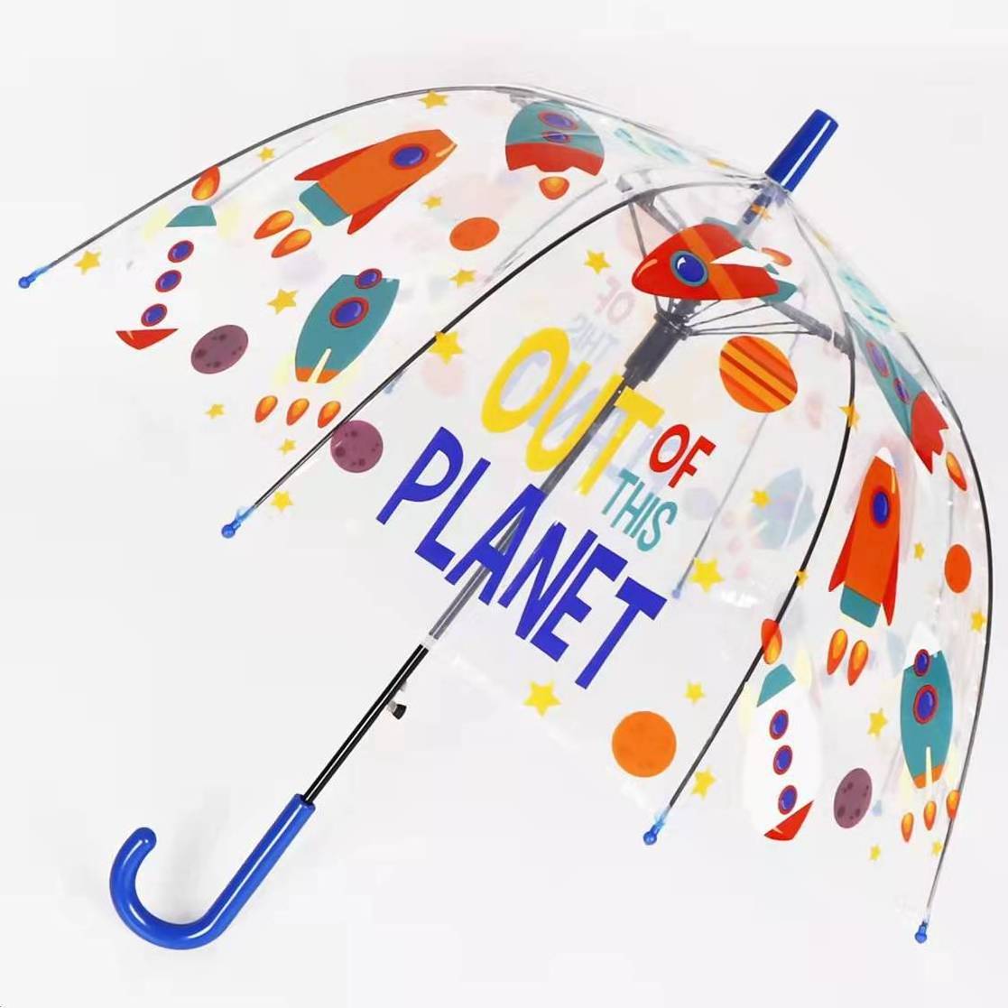 custom design clear children windproof Easy Grip Curved Handle Kids Safety Transparent Dome Bubble Umbrella