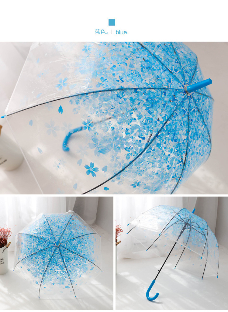 Custom design Pink Flower Clear Bubble outdoor Dome automatic Handle Cherry Blossom Stick Wedding Windproof Rain Umbrella