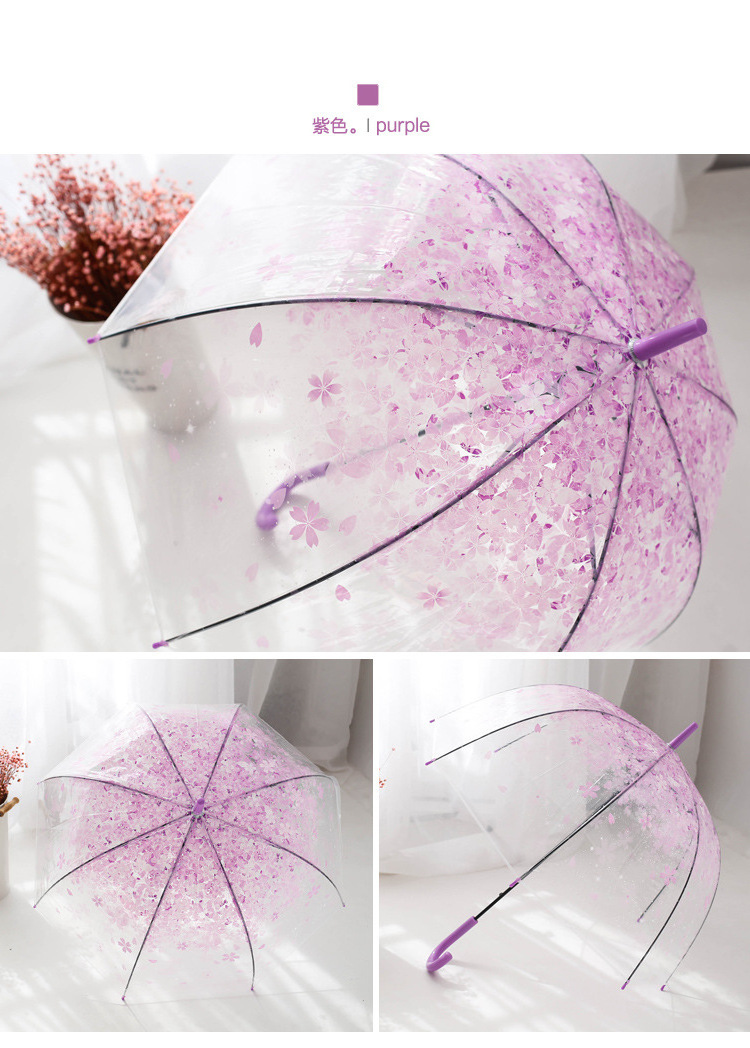 Custom design Pink Flower Clear Bubble outdoor Dome automatic Handle Cherry Blossom Stick Wedding Windproof Rain Umbrella