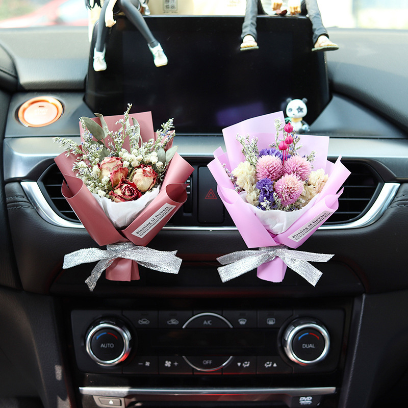 custom Natural Dried Flower Rose Bouquet car Interior Decoration Auto Perfume Vent Clip Scent Diffuser air freshener