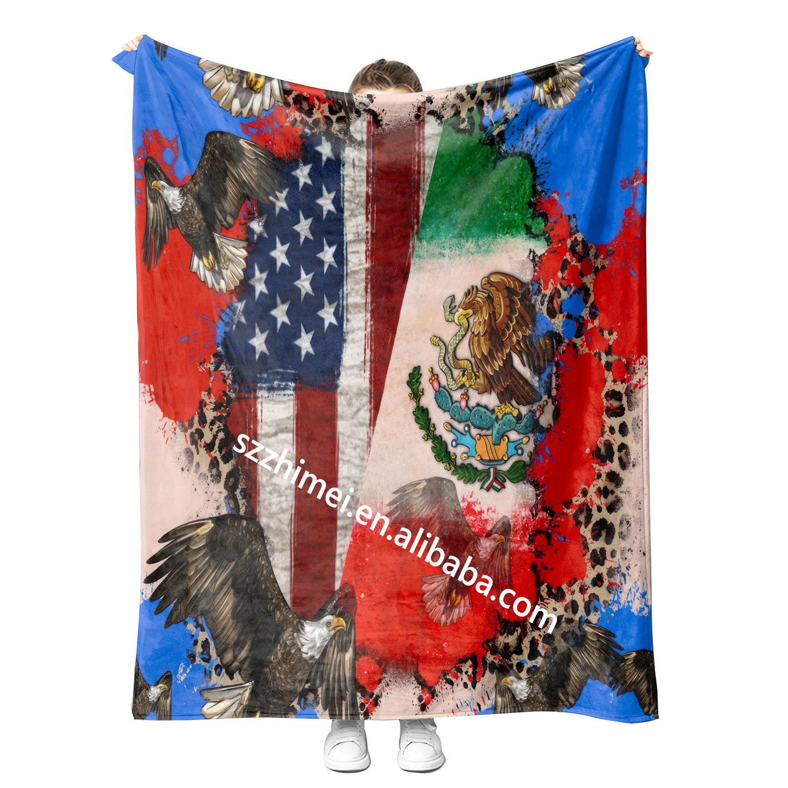 2023 wholesale newest design No MOQ Custom mexico flag and american style cotton sofa cozy throw blanket