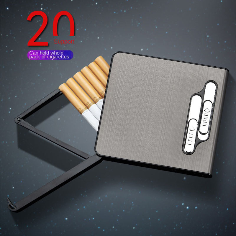 custom 20 cigarette pack box ejecetion holder dual Arc windproof flameless USB rechargheable cigarette case with lighter