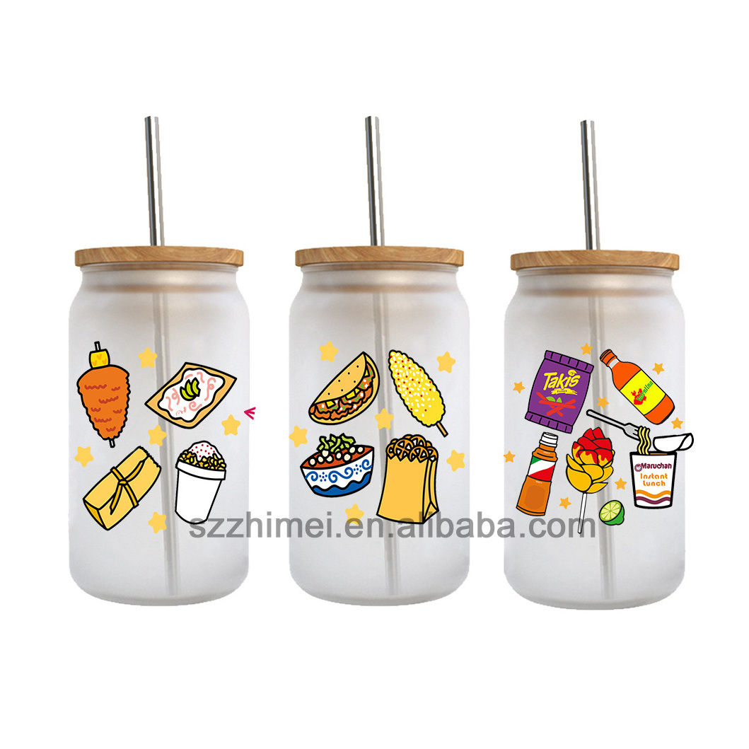 Custom Tumbler Transfer mexican candy snacks patten No Heat Needed Waterproof uv dtf 16oz Glass Beer Can Cup wraps Transfers