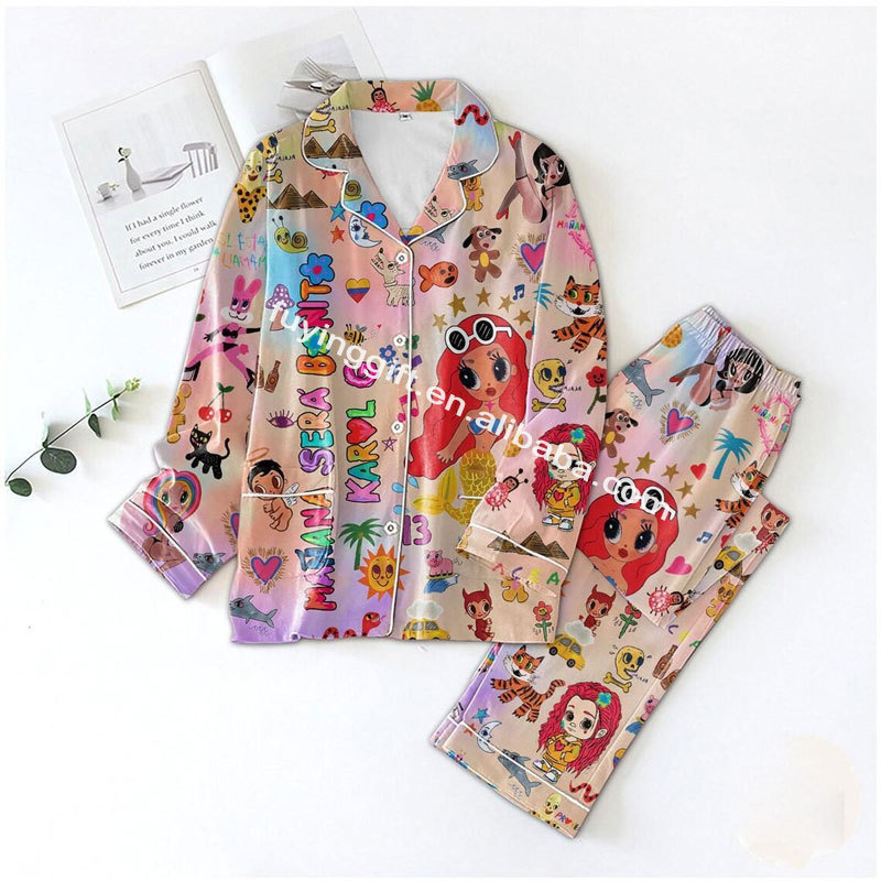 wholesale singer merch custom design women sleepwear full printing pyjamas kids girls pjs button pajamas set