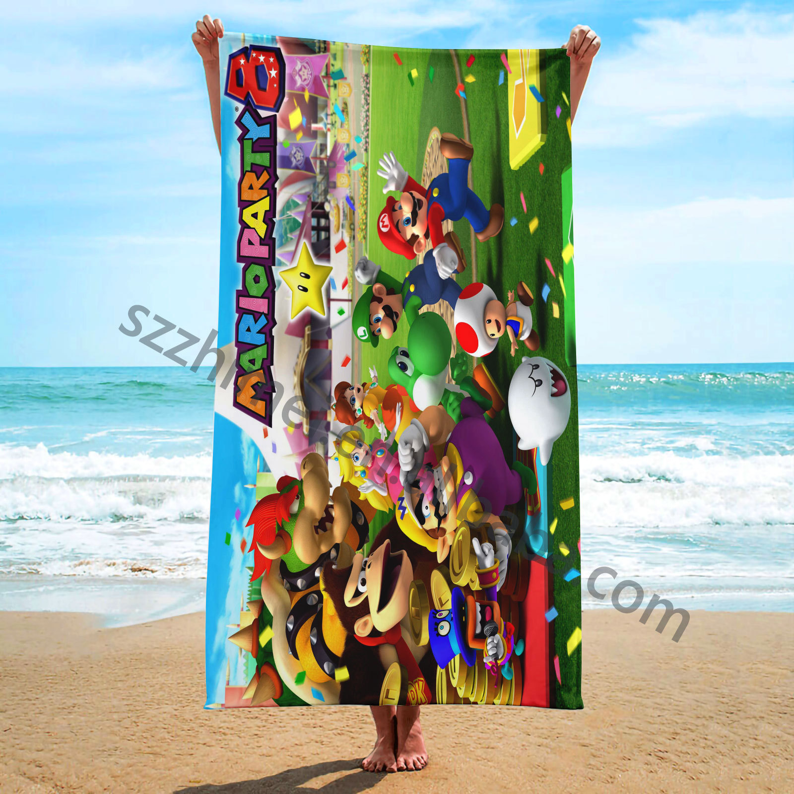 custom newest super mario bros movie cotton Printed tie dye summer blanket Sand Free Beach Towel