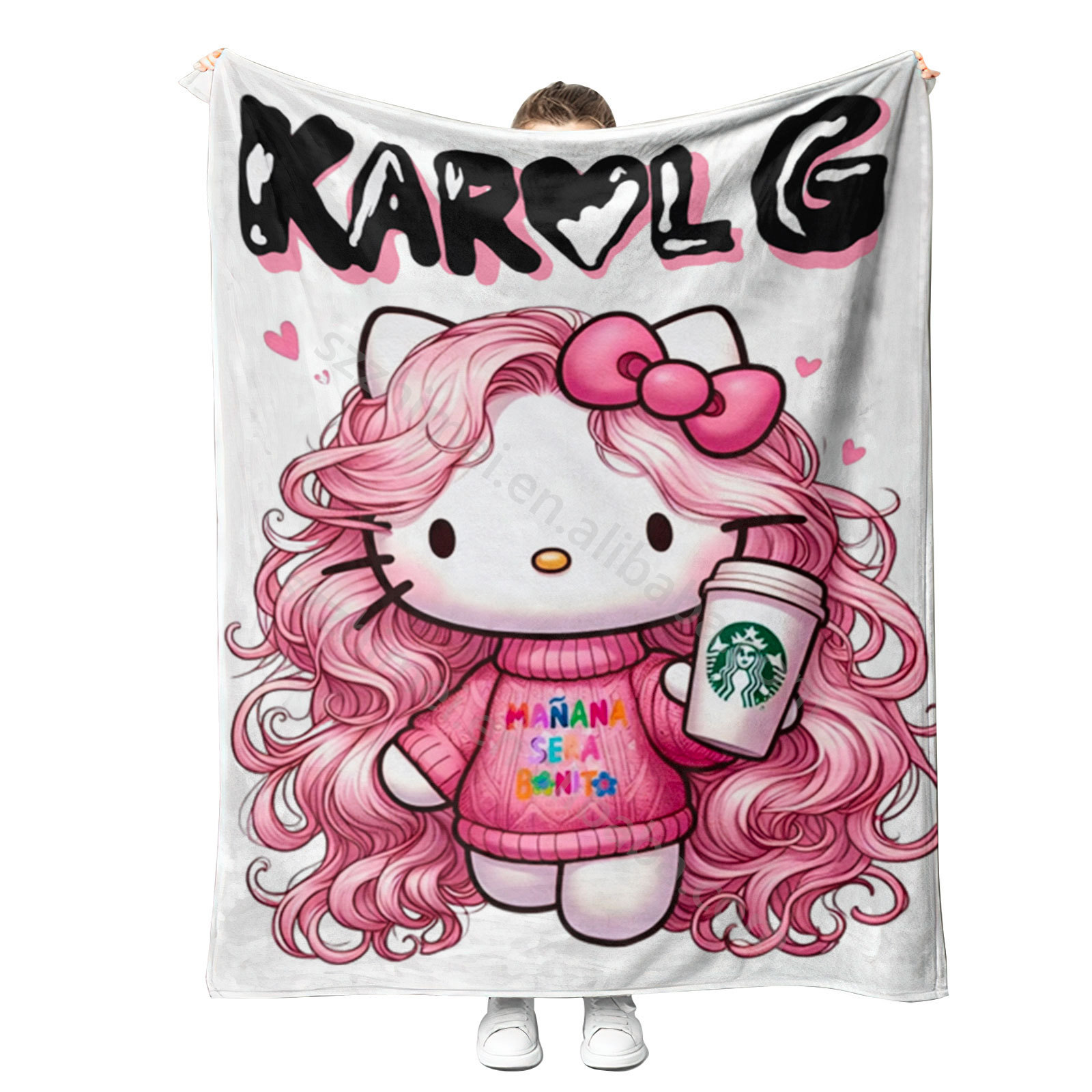 2024 Newest customization karol g cat kawaii kitty blanket for girls kids cartoon printed fleece throw blankets