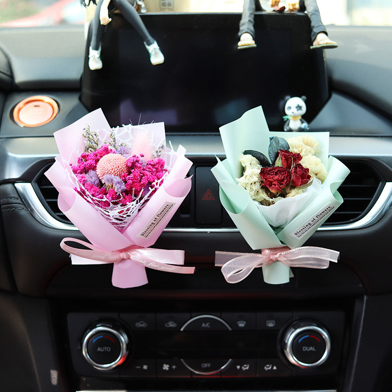 custom Natural Dried Flower Rose Bouquet car Interior Decoration Auto Perfume Vent Clip Scent Diffuser air freshener