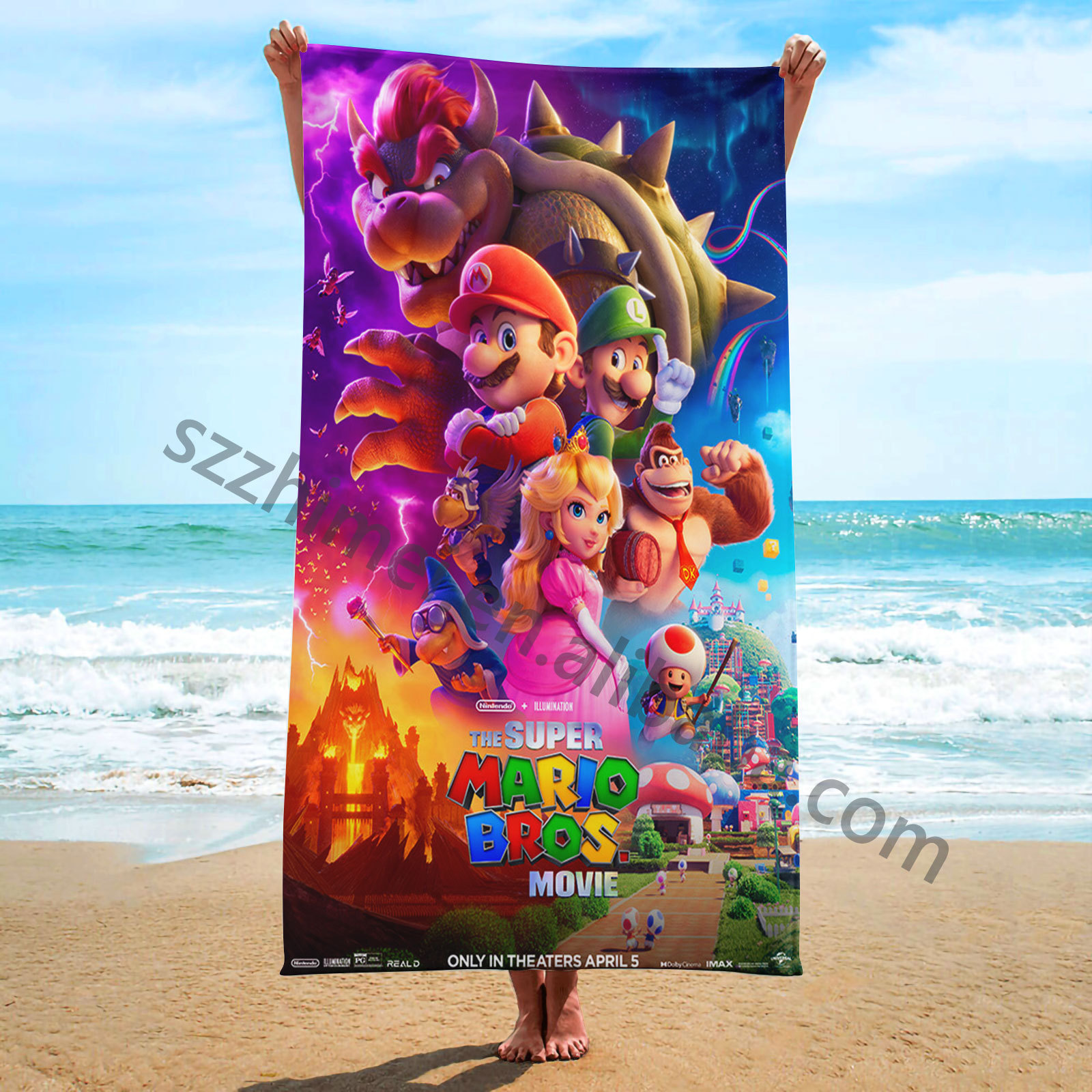 custom newest super mario bros movie cotton Printed tie dye summer blanket Sand Free Beach Towel