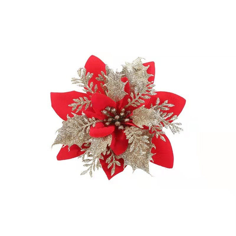 Stock 14CM three-layer gold powder Christmas Tree decoration artificial flowers bow top Gift for decorate