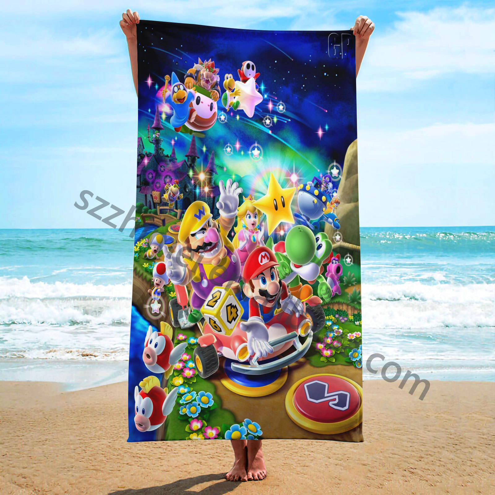 custom newest super mario bros movie cotton Printed tie dye summer blanket Sand Free Beach Towel