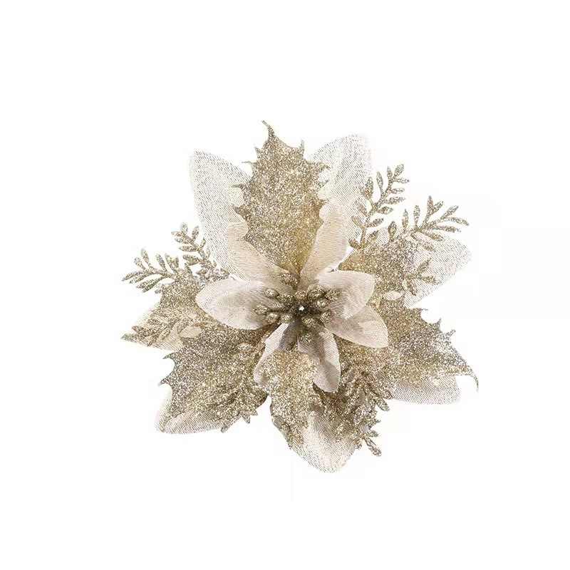 Stock 14CM three-layer gold powder Christmas Tree decoration artificial flowers bow top Gift for decorate