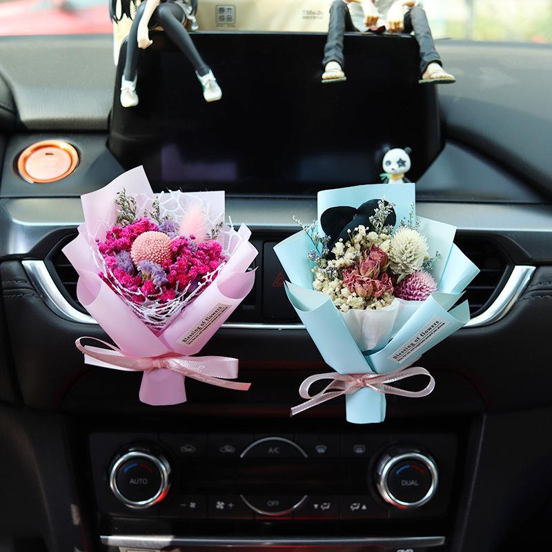 custom Natural Dried Flower Rose Bouquet car Interior Decoration Auto Perfume Vent Clip Scent Diffuser air freshener