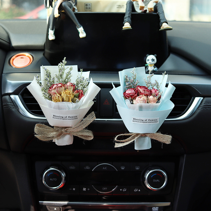 custom Natural Dried Flower Rose Bouquet car Interior Decoration Auto Perfume Vent Clip Scent Diffuser air freshener