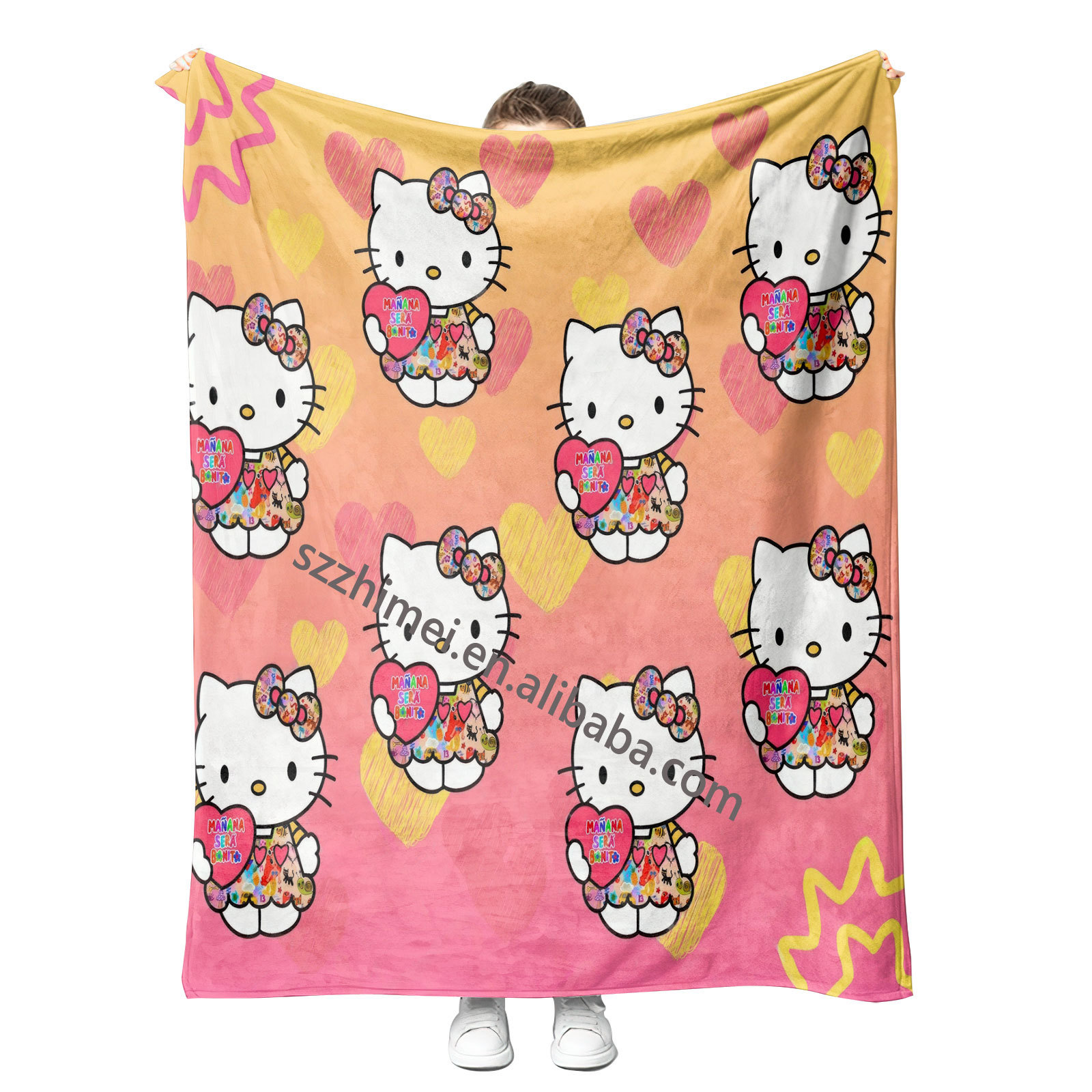 2024 Newest customization karol g cat kawaii kitty blanket for girls kids cartoon printed fleece throw blankets