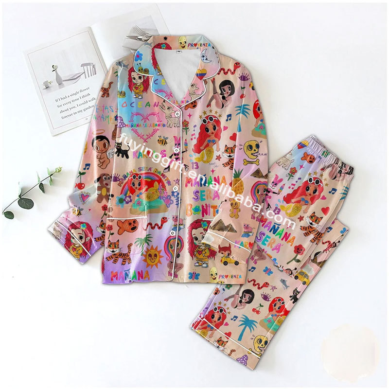 wholesale singer merch custom design women sleepwear full printing pyjamas kids girls pjs button pajamas set