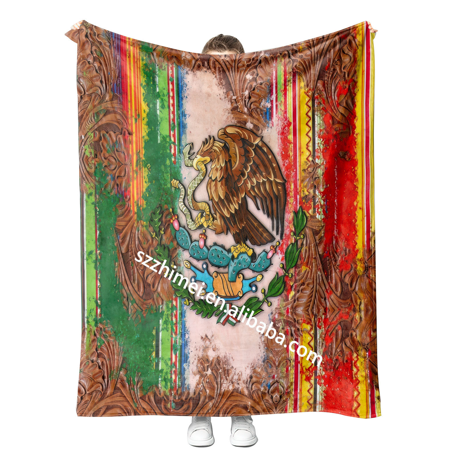 2023 wholesale newest design No MOQ Custom mexico flag and american style cotton sofa cozy throw blanket