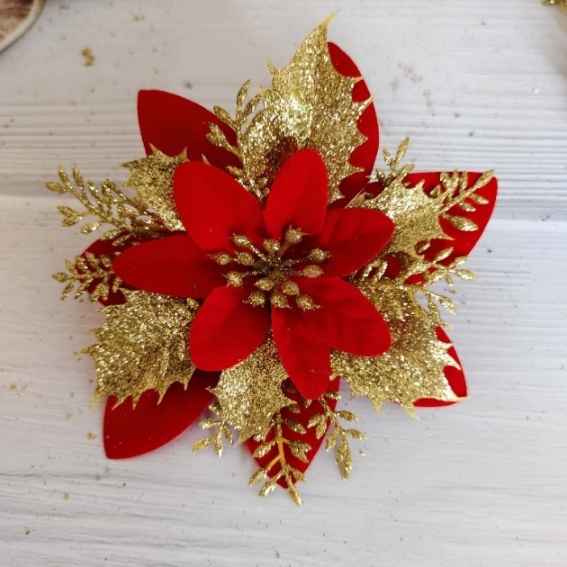 Stock 14CM three-layer gold powder Christmas Tree decoration artificial flowers bow top Gift for decorate