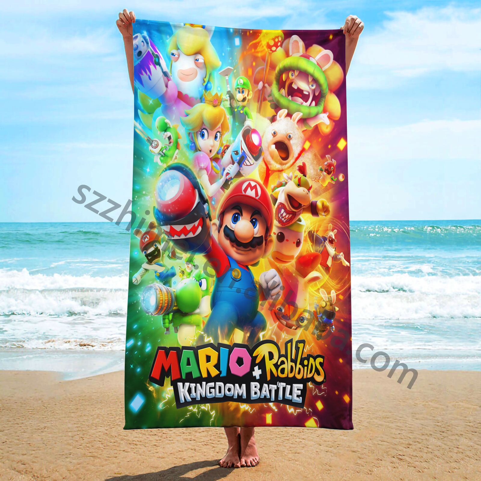 custom newest super mario bros movie cotton Printed tie dye summer blanket Sand Free Beach Towel