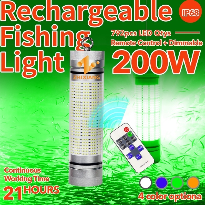 Auti-Collision IP68 100W 200W Rechargeable Fishing Light Underwater Fish Attractor led Lure Light with battery