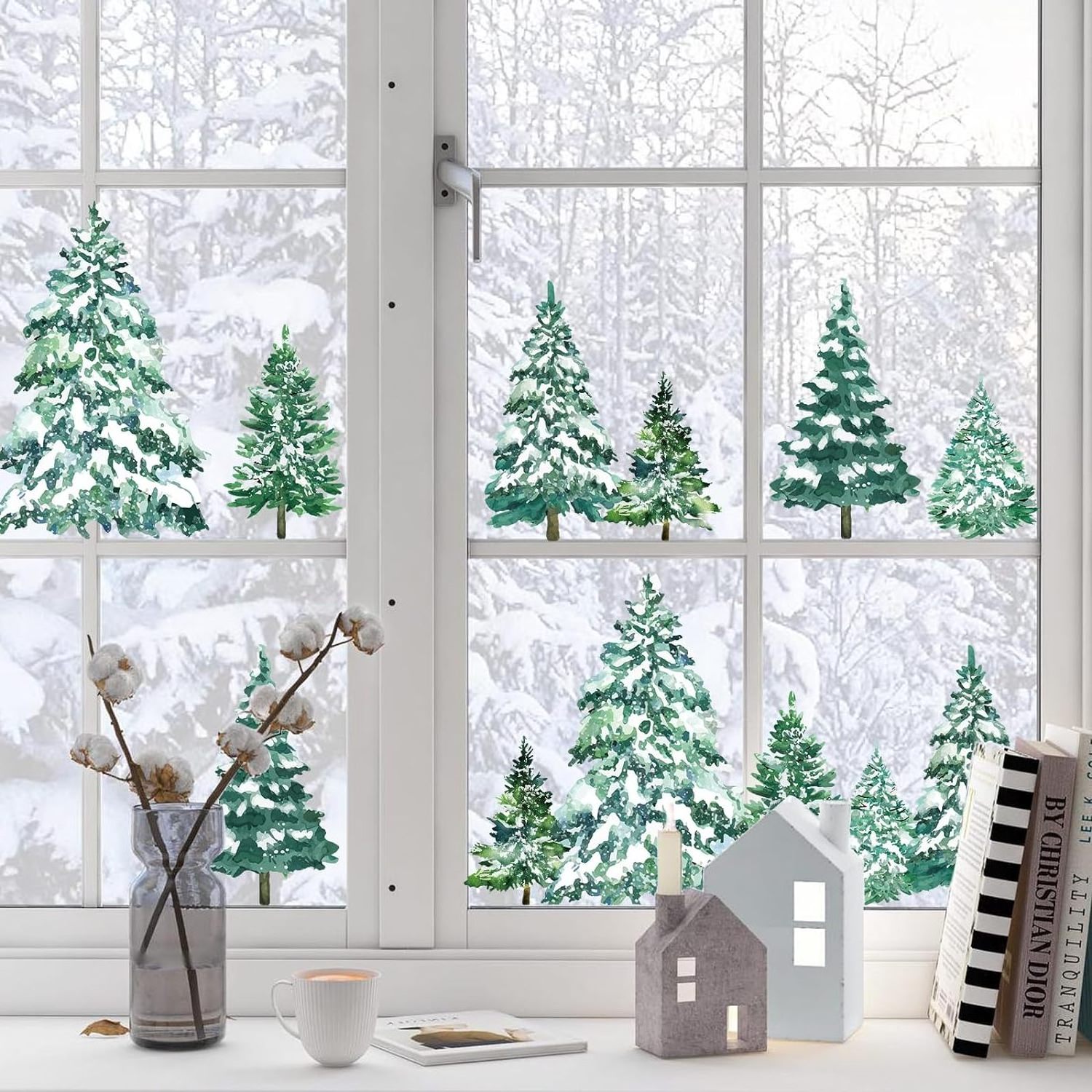 Winter Decor Window Clings Decals Forest Trees Christmas Decorations Kids Room Window Stickers Xmas Tree Snowflake Decals