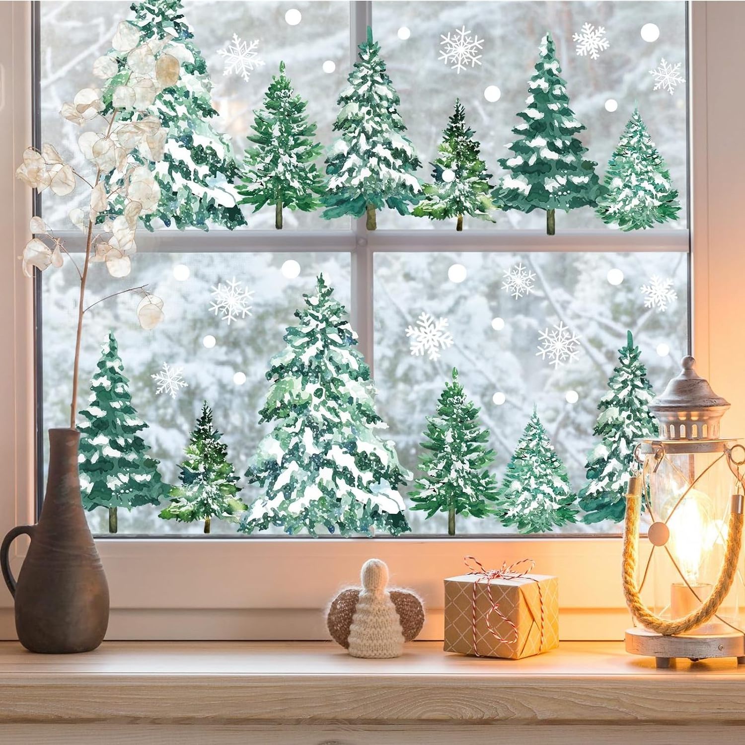 Winter Decor Window Clings Decals Forest Trees Christmas Decorations Kids Room Window Stickers Xmas Tree Snowflake Decals