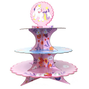 Unicorn cake stand Cardboard Paper Mini Cupcake 3 Tier Cinderella Carriage New design unicorn theme cake stander