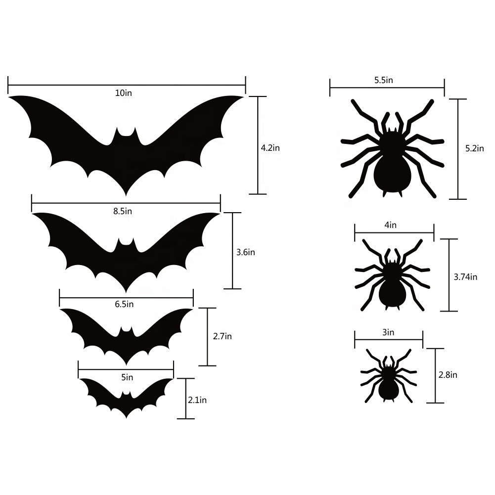 2020 Halloween new products 84pcs bat spider black PET wall stickers bats spiders 3D wall decoration for halloween decor