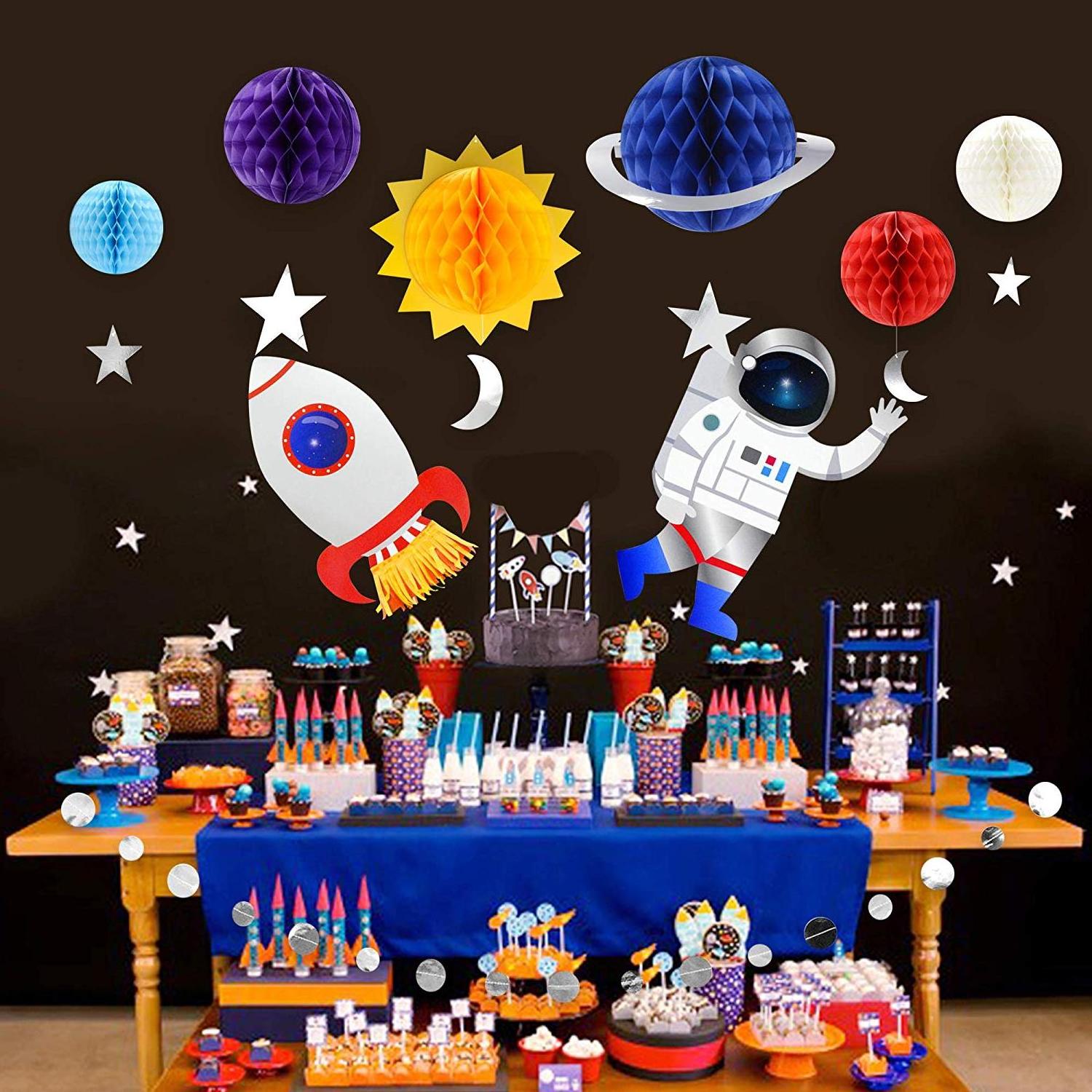 Solar System Space Rocket Astronaut Hanging Decoration 15pcs Konsait Universe Happy Birthday decoration